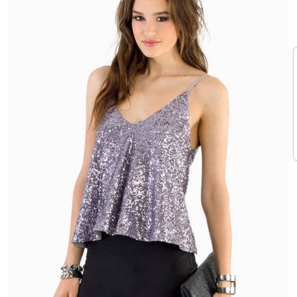 Tobi Shana Silver Sequin Tank Top